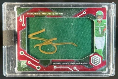 2022 Elements Ahmad Sauce Gardner Rookie Neon Material Signs Jersey Auto #/99 - Image 1 of 2
