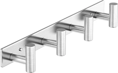 Perchero de pared de acero inoxidable en forma de T - 4 ganchos de alta resistencia para baño, Foto 1 de 4