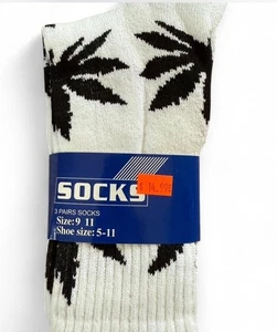 3pk Men's Leaf Weed Marijuana Crew Cotton Long Sports Socks Size 9-11 - Picture 1 of 2