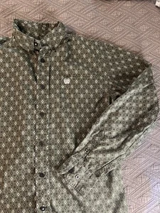 Cinch Shirt Youth XL 14 Green Diamond Button Down Long Sleeve Cotton Western - Picture 1 of 13