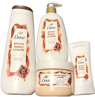 Juego de 4 Dove Pecan Butter Crunch - Jabón corporal, exfoliante, lavado de manos, antitranspirante Foto 1 de 4