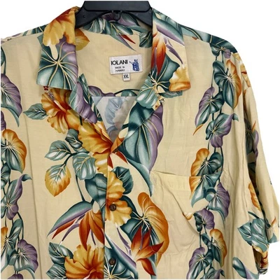Camisa De Colección Iolani Hawaiana Para Hombre 2XL Manga Corta Rayón Beige Estampado Tropical Foto 1 de 4