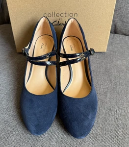 Clarks Ladies Shoes 6.5 Navy Dancer Mary Janes Smart Work Occasion New Box - Picture 1 of 6