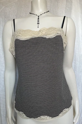 Vintage Y2K Stripe Camisole Tank Top Lace Office Coquette Goth Fairy Grunge Med - Image 1 of 4