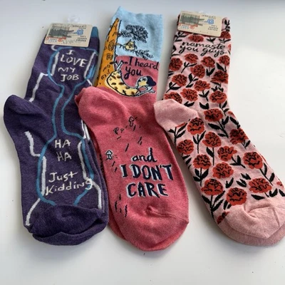 Lote de 3 calcetines azules Q Funny Sayings para mujer talla 5-10, nuevos con etiquetas Foto 1 de 4
