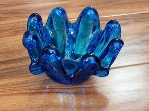 Vintage Italienische Murano Kunst Glas Abstrakt Kobaltblau Stretch Schale Vase MCM - Bild 1 von 3