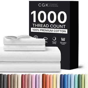 1000 Thread Count 4 Piece Sheet Set, Luxury 100% Cotton Sateen by CGK Linens - Picture 1 of 11