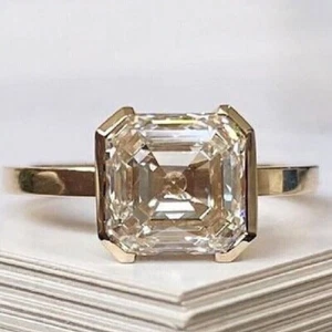 3Ct Asscher Cut Lab-Created Diamond Women's Wedding Ring 14K Yellow Gold Finish. - Picture 1 of 3