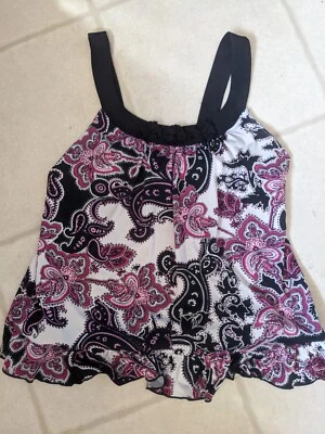 Linea Donatilla Mujer Negro y Púrpura Floral Sin Mangas Pijama Top Talla LG Foto 1 de 4