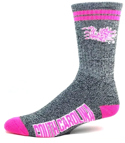 South Carolina Gamecocks Gray Marbled Pink 2 Stripe Deuce Crew Socks Cover