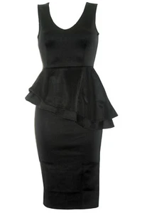 Mujeres Vestidos de Fiesta con Volantes Peplum Inclinados Laterales Falda Lápiz Bodycon Midi, Talla 8-14 - Imagen 1 de 10