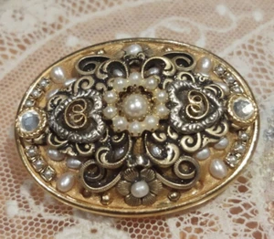 Vintage Signed Michal Golan Victorian Style Pearl and Crystal Brooch & Pendant - Picture 1 of 6