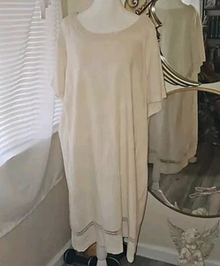 Open Edit Linen Dress Neutral Tropical Print Pullover - Picture 1 of 8