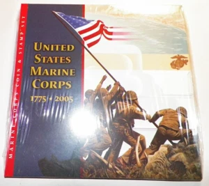 2005-P MARINE CORP COMMEMORATIVE SILVER DOLLAR COIN AND STAMP SET UNOPENED - Picture 1 of 3