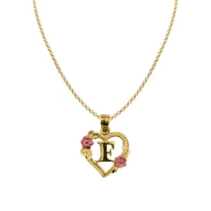 Genuine 14k Two-tone Gold 0.66" Floral Heart Initial F Pendant Necklace 16"-22" - Picture 1 of 8