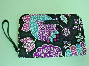 Cartera Muñequera Vera Bradley Extra Bonita-Estampada Negra Con Bolsillos Interior - Imagen 1 de 2