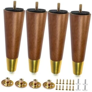 Hard Wood Furniture Legs Sofa Legs (feet) Pack of 4,Couch walnut 8 inch Walnut - Picture 1 of 7