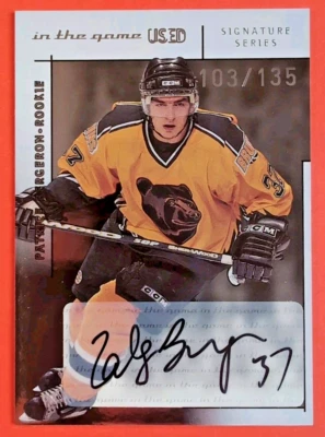 PATRICE BERGERON AUTO ROOKIE 2003-04 BAP IN THE GAME USED /135 SIGNATURE BRUINS - Image 1 of 4