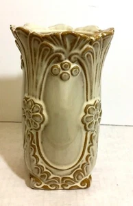 Vintage Home Decor Brush Embossed Beige Small Ceramic Vase - Picture 1 of 8