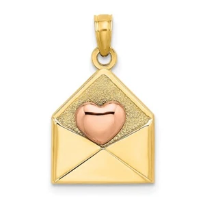 14k Two-tone Gold 3-D XOXO Envelope Heart Charm Pendant 1.65gm L-0.73 Inch - Picture 1 of 5