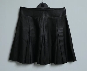ALLSAINTS , DAWSON , SOFT , BLACK REAL LEATHER PLEATED MINI SKIRT Size UK 8 US 4 - Picture 1 of 6