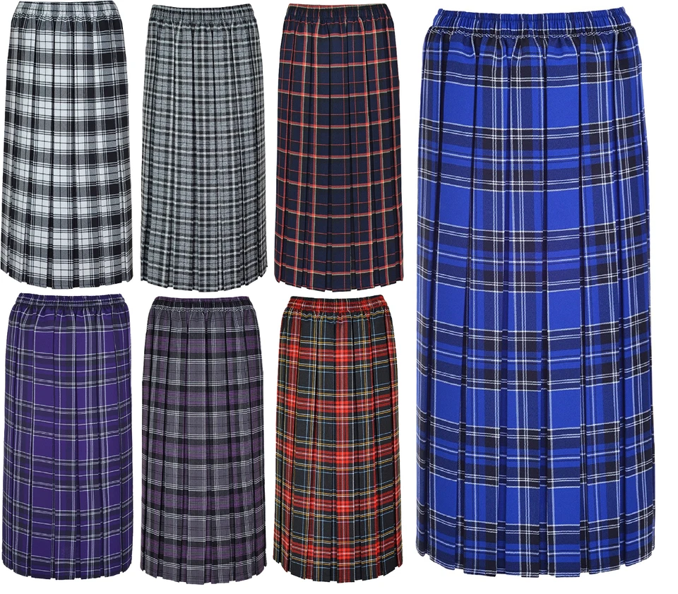 Ladies Women Tartan Pleated Box Check Skirt 27 Inch Length Elastic Size 10-26 - Image 1 of 1