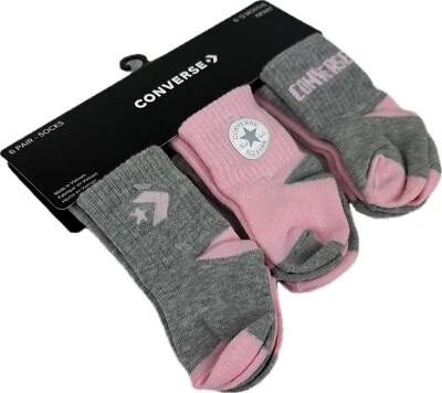 Juego de 6 calcetines Converse Baby gris rosa corte bajo algodón cojín Chuck Taylor 6-12 M Foto 1 de 2