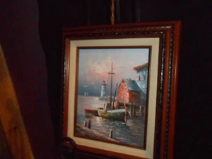 Max Savy Oil Painting Marine Nautical Lighthouse Boats Sunset Sunrise Art - Picture 1 of 12