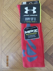 Mens Under Armour Army of 11 Football Crew Socks LG MPZ Soccer Red Gray 1 Pr New - Picture 1 of 2