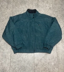 90s Hunter Green Nike White Tag Red Check Puffer Coat Gray Swoosh Spellout 🔥 L - Picture 1 of 13