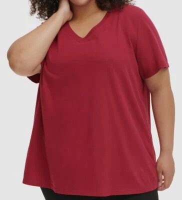 Calvin Klein Performance Women's Red V-Neck Short-Sleeve Top Plus Size 1X - Image 1 of 2