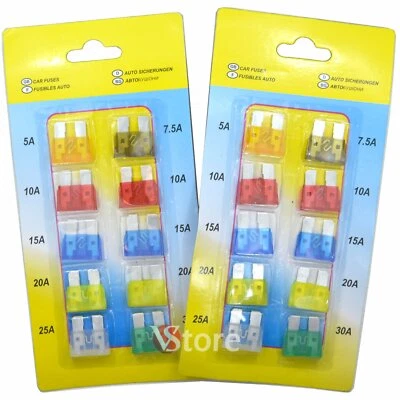 20 Fusibili Per Auto Moto Scooter Camper Suv Lama Per Autovettura da 5A a 30A - Image 1 of 2