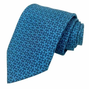 HERMES Neck tie Silk Navy Blue Logo japan seller N0112 37 Made in France - Picture 1 of 3
