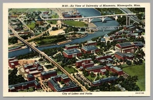 Air View University Of Minnesota Minneapolis Linen 1942 Curteich UNP Postcard - Picture 1 of 2