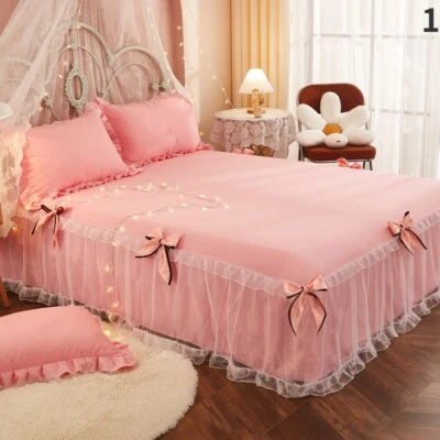 Falda de cama con moño de malla de hadas para habitación colcha con volantes sábana decoración de caída profunda Foto 1 de 4