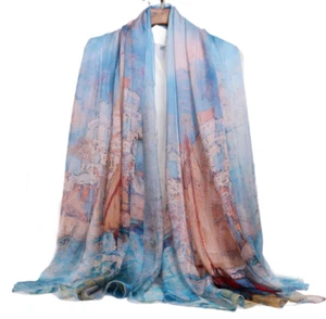 100% Silk large Scarf Women neckerchief Shawl Wrap floral red blue pink MY206-23 - Picture 1 of 2