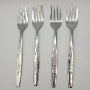 VTG Oneida Accord Stainless Double Sided Rose Floral Salad Forks, Set of 4 - Picture 1 of 4