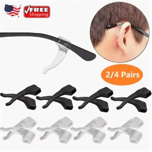4 Pair Anti Slip Glasses Ear Hooks Tip Eyeglasses Grip Temple Holder Silicone US - Picture 1 of 8
