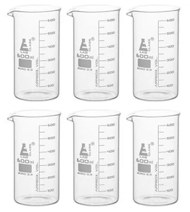 Eisco Labs 600ml Beakers, Tall Form, Graduated - Borosilicate Glass - 6 Pack - Picture 1 of 5