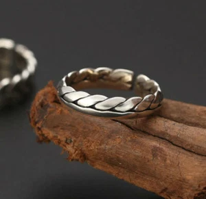 Anillo patrón trenzado D07 patrón trenzado patrón de trenza plata de ley 925 tamaño ajustable - Imagen 1 de 1