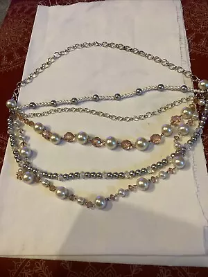 Nuevo Collar Avon Fabuloso Perla Blanco Tostado Plata Multi-Hebra Racimo 17 18 20" Foto 1 de 4