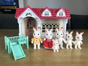 Sylvanian Families Sweet Raspberry Home with 6 Rabbit Figures & Childs Slide - Picture 1 of 9