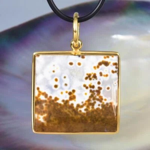 Colgante River Jaspe Multicolor Cabujón & Oro Vermeil Plata de Ley 10.29 G - Imagen 1 de 14