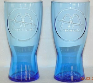 McDonalds Retro Fuente Batido Vasos de Bebida (2) Azul Cobalto 1961 Logo M - Imagen 1 de 7