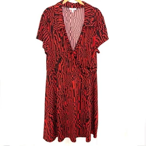 Olivia Matthew’s Size 2X Red & Black Faux Wrap Front A Line Dress - Picture 1 of 8