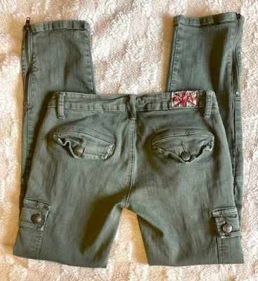 Green Khaki Vintage Machine Jeans Cargos With Zippers + Pockets Size 9 - Image 1 of 4