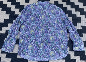 Alan Flusser Shirt Men’s XXL Colorful Paisley Purple Green Yellow LS Flip Cuff - Picture 1 of 10
