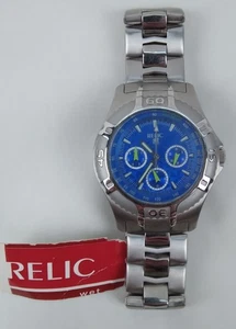 Relic Wet ZR15424 Men's 165ft Water Resist Silver Blue Dial Date Wrist Watch New - Picture 1 of 6
