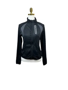 ATHLETA Prevail Ruffle Running Jacket Full Zip Reflective Thumbholes Black Small - Picture 1 of 9