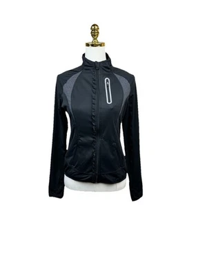 ATHLETA Prevail Ruffle Running Jacket Full Zip Reflective Thumbholes Black Small - Image 1 of 4